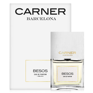 Carner Barcelona - Love Collection - BESOS eleganter Parfumflakon mit weißem Holzkopf und schlichtem, goldakzentuiertem Design