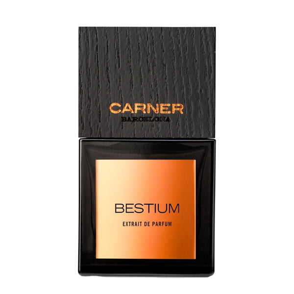 Carner Barcelona - Bestial Collection - Bestium Parfumflakon mit schwarzem Glas und markantem, orangefarbenem Etikett