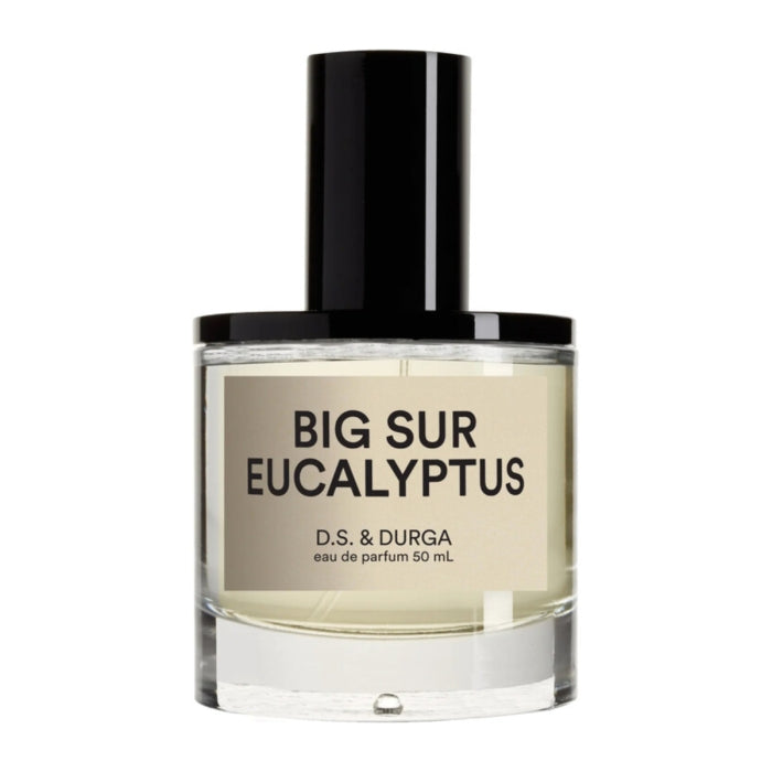 D.S. & Durga - Big Sur Eucalyptus Parfumflakon mit transparentem Glas und schlichtem Etikett vor weißem Hintergrund