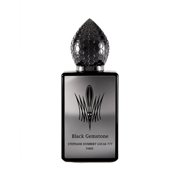 Stéphane Humbert Lucas 777 - Black Gemstone zeigt schwarzen Flakon mit geometrischem Verschluss und elegantem Design in Grau