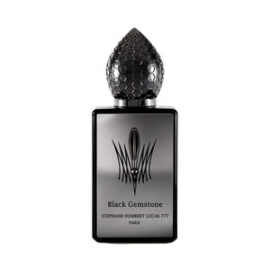 Stéphane Humbert Lucas 777 - Black Gemstone zeigt schwarzen Flakon mit geometrischem Verschluss und elegantem Design in Grau