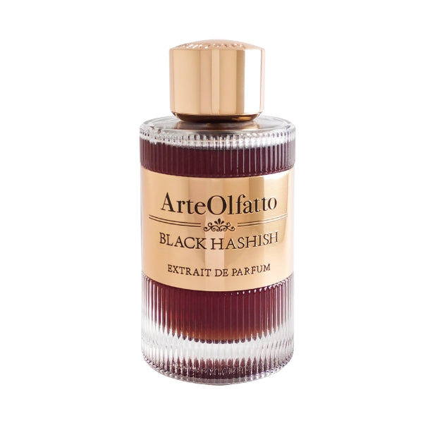 ArteOlfatto - Black Hashish Parfumflakon mit strukturiertem Glas und goldfarbenem Verschluss vor weißem Hintergrund