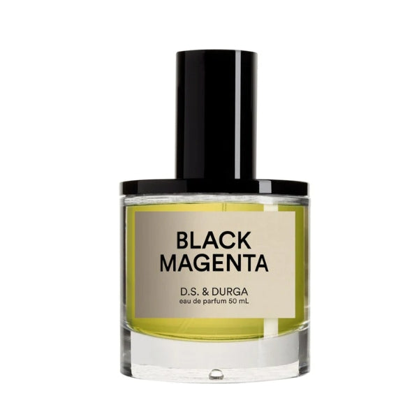 D.S. & Durga - Black Magenta Parfümflakon mit klarem Glas und schwarzem Deckel vor weißem Hintergrund