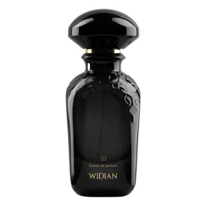 Widian - Black Collection - Black III Parfümflakon in glänzend schwarzem Glas mit feinem Relief und goldener Schriftgestaltung
