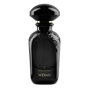 Widian - Black Collection - Black II Parfümflakon in tiefschwarzem edlem Glas mit filigranem Reliefdruck und goldener Schriftgestaltung