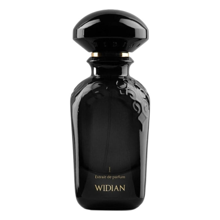 Widian - Black Collection - Black I Parfümflakon in elegantem schwarzem Design mit orientalisch holziger Duftwirkung vor weißem Hintergrund