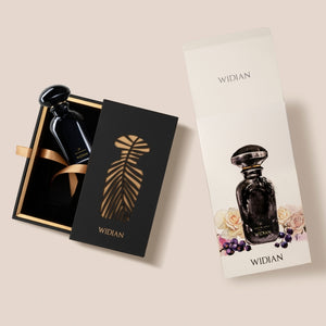 Widian - Black Collection - Black IV Parfüm in schwarzem Flakon mit luxuriöser schwarzer Geschenkbox und floraler Illustration