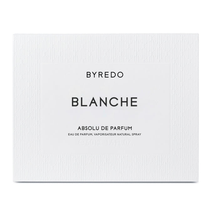Byredo - Blanche - Absolu de Parfum Verpackung in elegantem Weiß mit schlichter, klarer Schriftgestaltung
