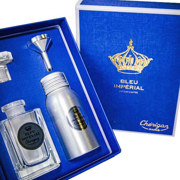 Cherigan - Bleu Imperial - Limited Edition Set mit Flakon, Aluminiumflasche und Trichter in edler blauer Geschenkbox
