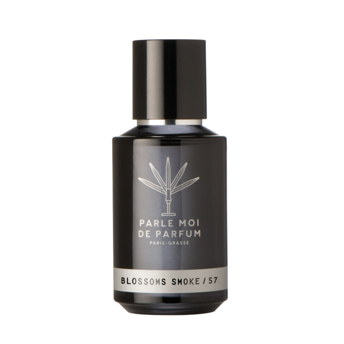 Parle Moi de Parfum - Blossoms Smoke / 57 Parfumflakon in schlichtem, dunklem Design auf weißem Hintergrund