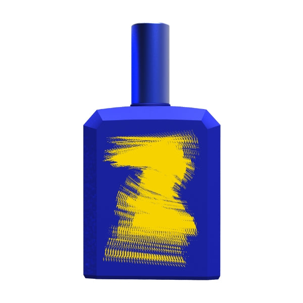 Histoires de Parfums - This is not a Blue Bottle 1.7 Parfumflakon in intensivem Blau mit gelber abstrakter Grafik