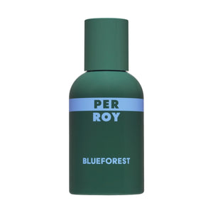 Perroy Parfum - Blue Forest grüner Flakon mit blauem Schriftzug, holziger und frischer Duft in modernem Design