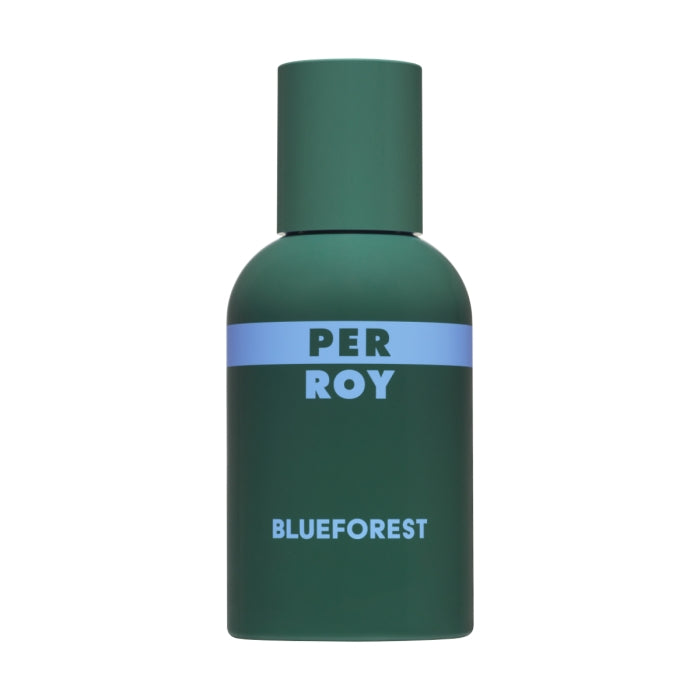 Perroy Parfum - Blue Forest grüner Flakon mit blauem Schriftzug, holziger und frischer Duft in modernem Design