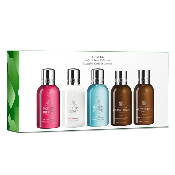 Molton Brown - The Body & Hair Travel Collection mit fünf verschiedenen Luxusdüften in kompakten Flakons im Geschenkset