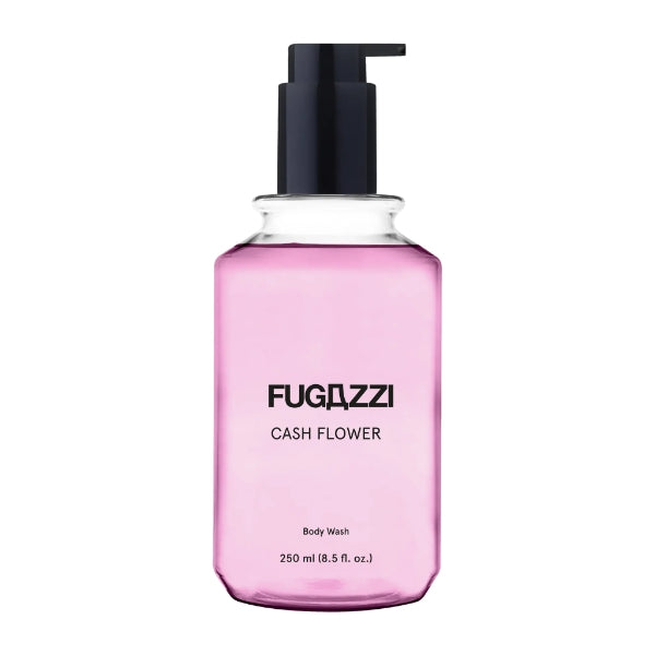 Fugazzi - Cash Flower - Bodywash mit zartem Rosenaroma und Kaschmiressenz im transparenten Flakon mit schwarzem Spender