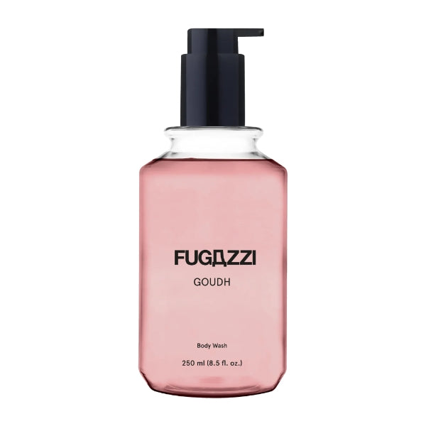 Fugazzi - Goudh - Bodywash mit schwarzem Spender im klaren Flakon, luxuriöser Duft mit Oud und intensiver Pflegewirkung
