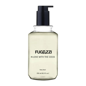Fugazzi - In Love with the Cocos - Bodywash im klarem Flakon mit schwarzem Pumpverschluss, sommerlicher Duft, 250 ml