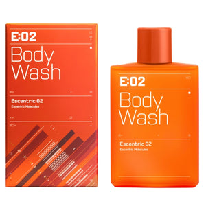Escentric Molecules - Escentric 02 - Body Wash in oranger Flasche mit passender Verpackung für duftintensives Duscherlebnis