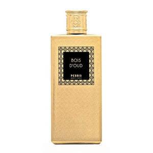 Perris Monte Carlo - Bois d'Oud eleganter goldener Flakon mit edlem Ornament und schwarzem Etikett für Oud-Duftliebhaber