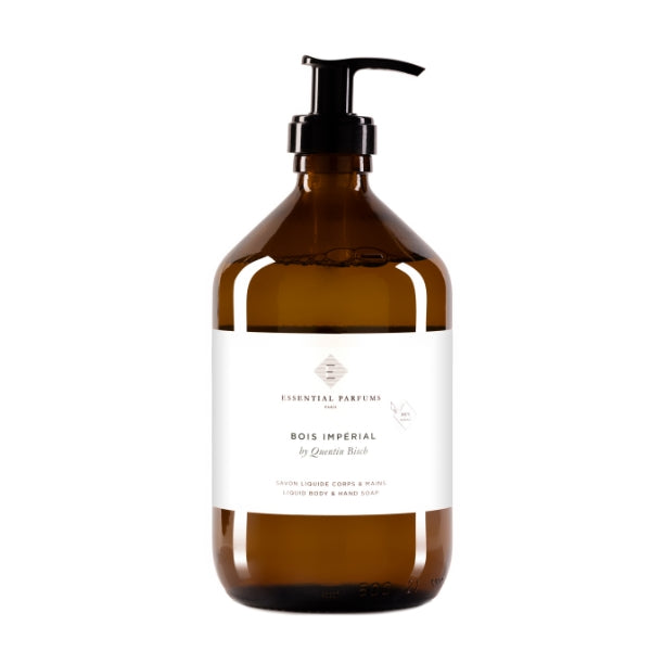 Essential Parfums - Bois Impérial - Liquid Soap in brauner Flasche mit schwarzem Spender für sanfte Reinigung