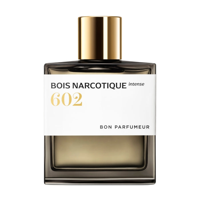 Bon Parfumeur - Les Extraits - 602 Bois Narcotique Intense Flakon mit goldenem Verschluss und klarem Etikett vor weißem Hintergrund
