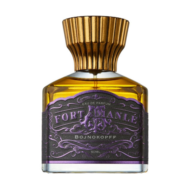 Fort & Manlé - Bojnokopff Parfumflakon mit goldfarbenem Verschluss und dunklem Label vor weißem Hintergrund