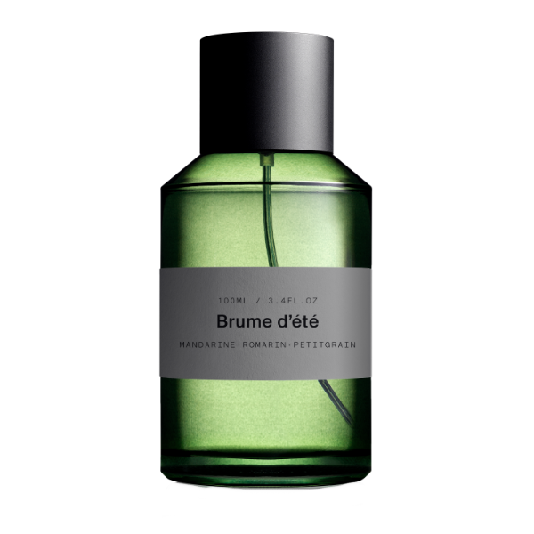Marie Jeanne - Brume d'Été - Summer Mist - Sommerspray in grünem Glas mit schlichtem grauem Etikett und schwarzem Verschluss