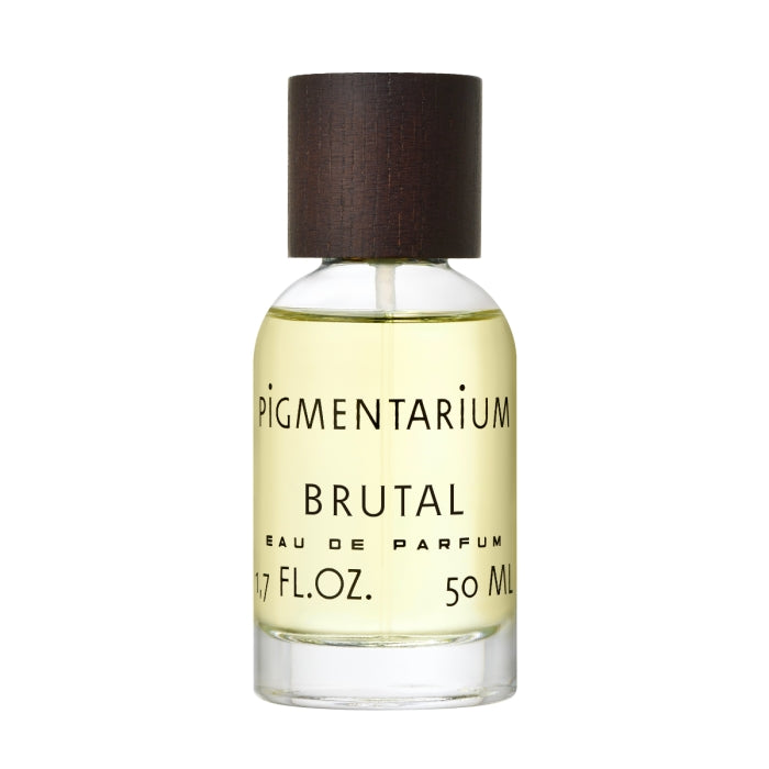 Pigmentarium - Brutal Flakon mit schlichter Glasflasche und dunklem Holzdeckel vor weißem Hintergrund