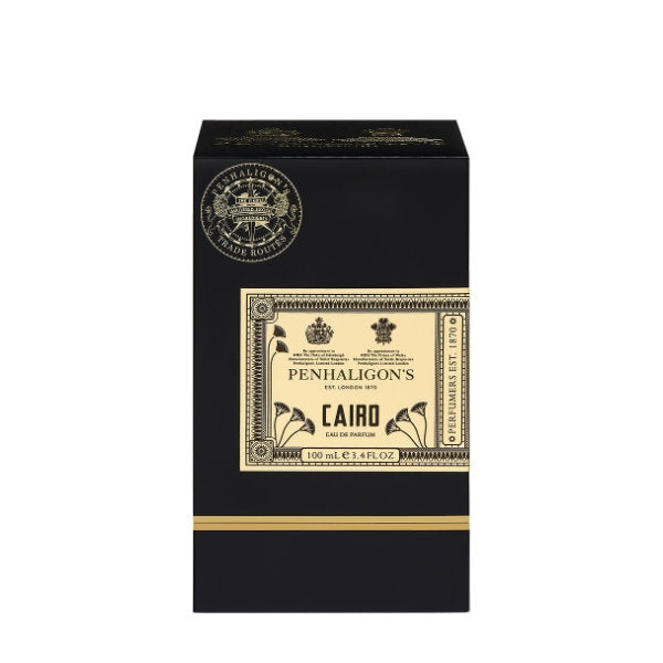 Penhaligon's - Trade Routes - Cairo Verpackung in Schwarz mit goldfarbenem Etikett und feinen Verzierungen