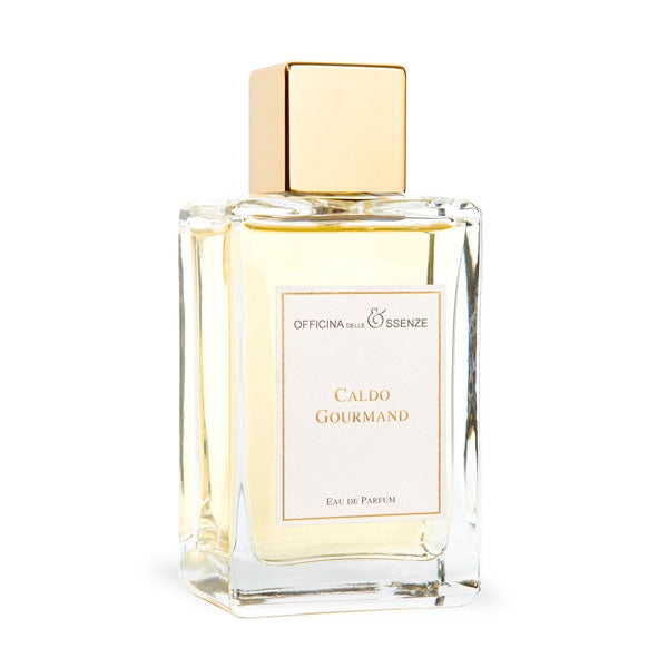 Officina delle Essenze - Caldo Gourmand Parfumflakon mit goldfarbenem Verschluss und klarem Glas, elegant schlicht gestaltet