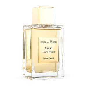 Officina delle Essenze - Caldo Orientale Parfumflakon mit klarem Glas, goldfarbenem Verschluss und warmem bernsteinfarbenem Duft