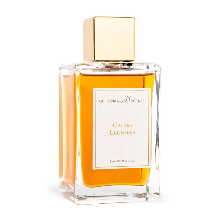 Officina delle Essenze - Caldo Legnoso Parfumflakon mit klarem Glas und goldfarbenem Verschluss elegant und markant gestaltet