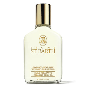 Ligne St Barth - Relaxing Body Oil with Camphor and Menthol klarer Flakon mit goldfarbenem Verschluss für entspannende Körperpflege