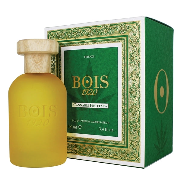 Bois 1920 - Cannabis Collection - Cannabis Fruttata gelber Flakon mit Holzverschluss und edler grüner Verpackung