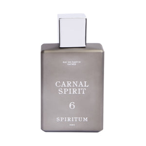 Spiritum - 6 - Carnal Spirit Parfumflakon in mattem Grau mit weißem Verschluss vor weißem Hintergrund