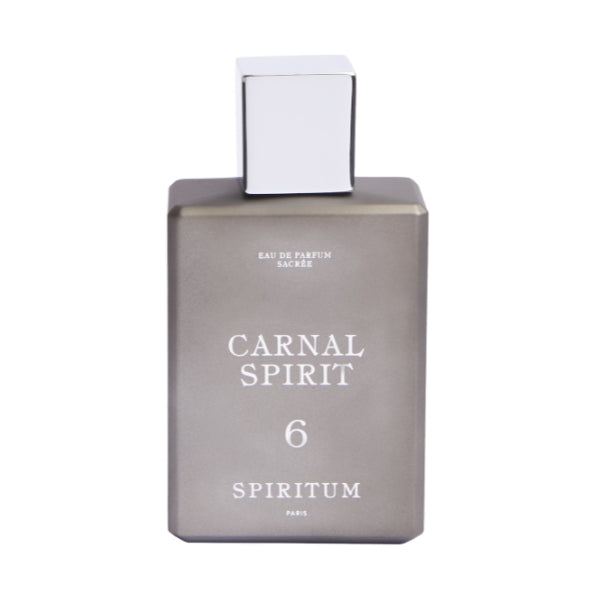 Spiritum - 6 - Carnal Spirit Parfumflakon in mattem Grau mit weißem Verschluss vor weißem Hintergrund