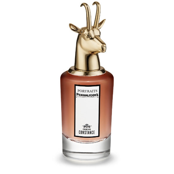 Penhaligon's - Portraits - Changing Constance Flakon mit goldenem Gazellenkopf und braunem Glas vor weißem Hintergrund