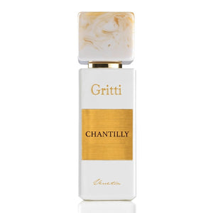 Gritti - White Collection - Chantilly eleganter weißer Flakon mit goldener Plakette und marmoriertem Verschlussdesign