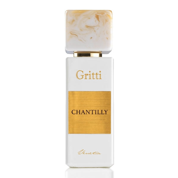 Gritti - White Collection - Chantilly eleganter weißer Flakon mit goldener Plakette und marmoriertem Verschlussdesign