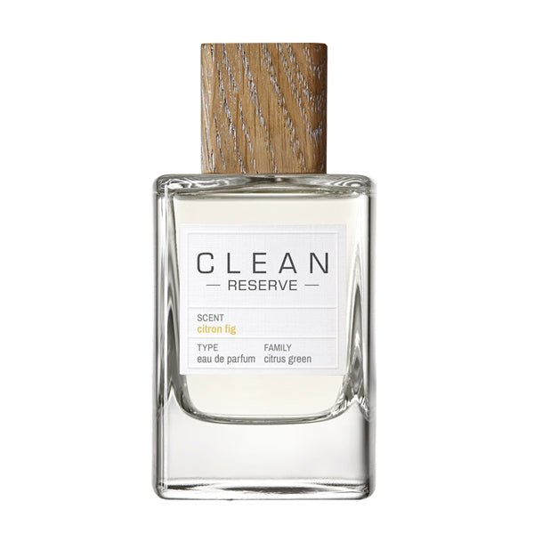 Clean Perfume - Reserve - Citron Fig [reserve blend] Parfumflakon mit klarem Glas und Holzdeckel vor weißem Hintergrund