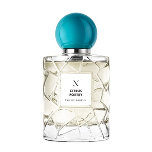 Les Sœurs de Noé - Citrus Poetry Parfumflakon mit facettiertem Glas und türkisem Verschluss vor weißem Hintergrund