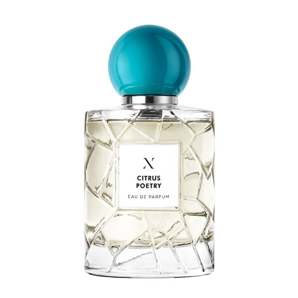 Les Sœurs de Noé - Citrus Poetry Parfumflakon mit facettiertem Glas und türkisem Verschluss vor weißem Hintergrund