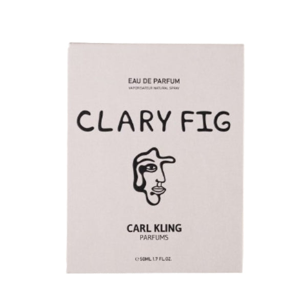 Carl Kling Parfums - Clary Fig Verpackung mit minimalistischer Schrift und abstraktem Gesichtsmotiv auf hellem Hintergrund