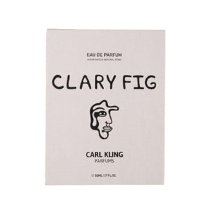 Carl Kling Parfums - Clary Fig Verpackung mit minimalistischer Schrift und abstraktem Gesichtsmotiv auf hellem Hintergrund