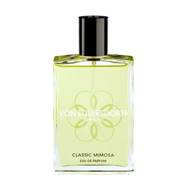 Von Eusersdorff - Classic Mimosa Duftflakon mit hellgrünem Parfum und schwarzem Verschluss in klarer Glasflasche