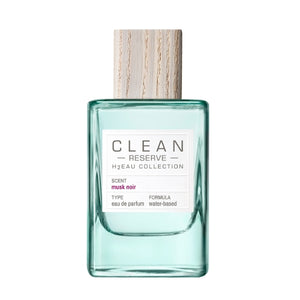 Clean Perfume - H2Eau Musk Noir Flakon mit hellgrauem Holzverschluss vor weißem Hintergrund