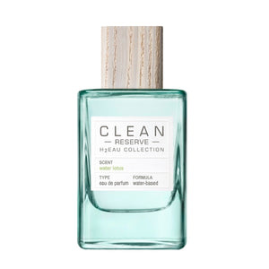 Clean Perfume - H2Eau Water Lotus Parfümflakon mit klarem Glas und hellem Holzverschluss vor weißem Hintergrund