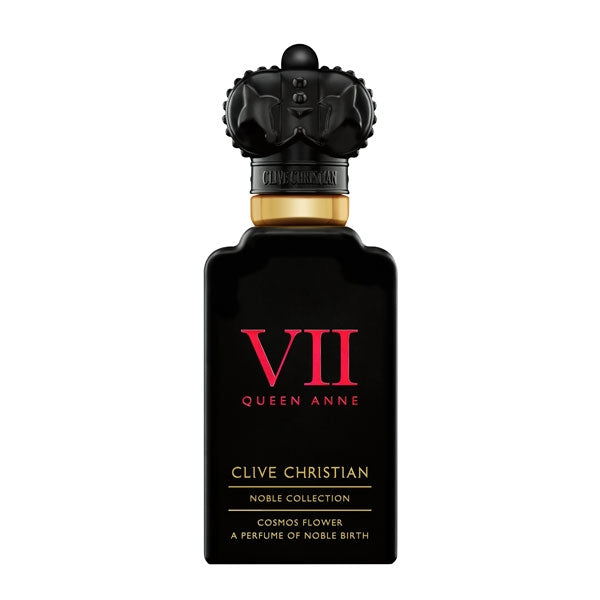 Clive Christian - Noble Collection - Cosmos Flower Parfumflakon in elegantem Schwarz mit goldfarbenen Details vor weißem Hintergrund