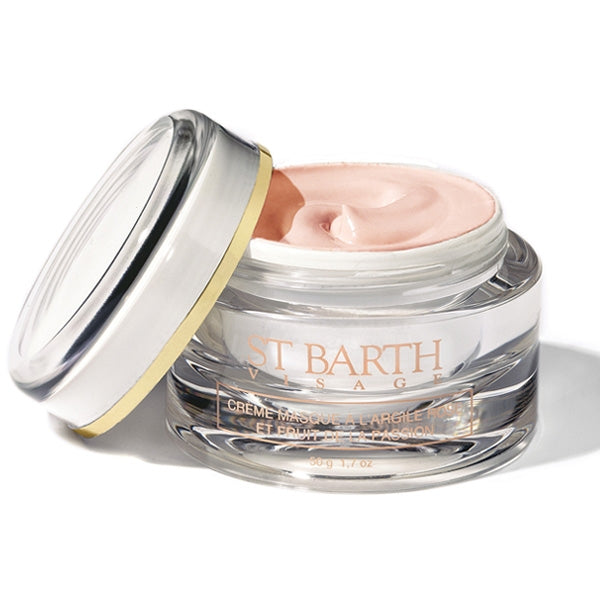 Ligne St Barth - Cream Mask with Pink Clay and Passion Fruit in transparentem Tiegel mit goldfarbenem Rand für sanfte Hautpflege