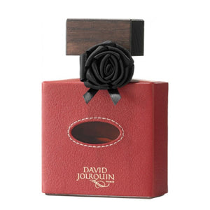 David Jourquin - Cuir de R’Eve Parfumflakon mit rotem Lederbezug, schwarzer Rosenapplikation und Holzverschluss, elegant und markant gestaltet